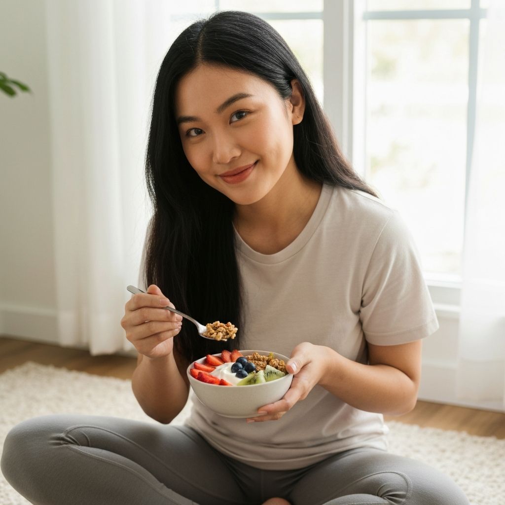 Човек, наслаждаващ се на здравословна закуска